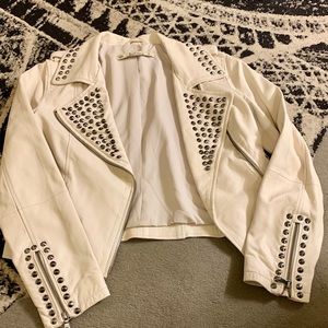 Zara cream real leather coat sz S
